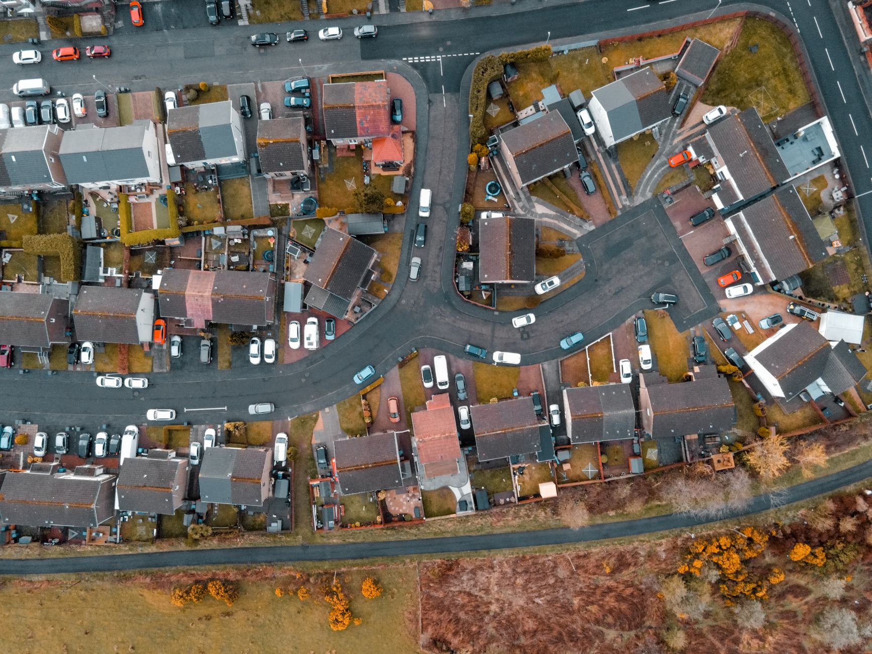 A residential neighbourhood from above